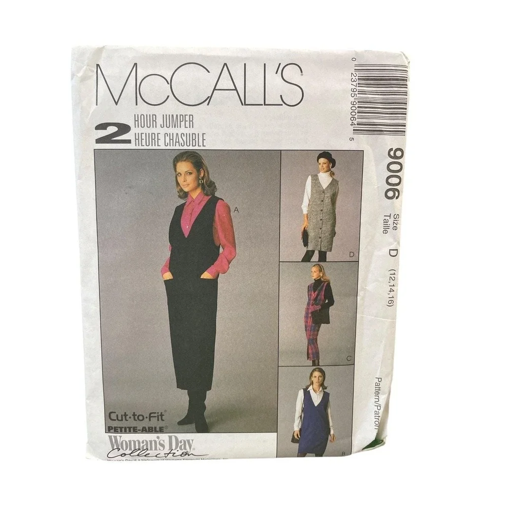 McCall's 9006 Jumper Pinafore Dress Shirt Petite-Able D (12,14,16) 1990s